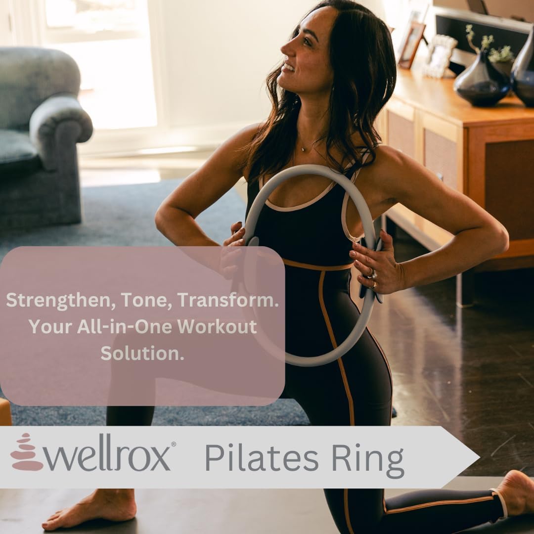 Wellrox Pilates Ring and Carrying Bag- Lightweight Magic Circle Yoga Ring- Core, Thigh and Arm Exerciser for Yoga, Pilates, Strength Training (15 inches)