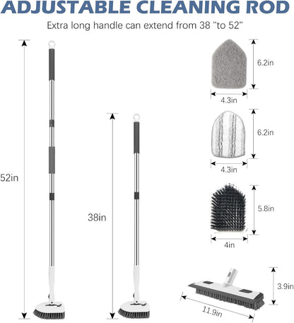 SetSail Tile Tub Scrubber Brush 3-in-1 Shower Scrubber with 52-inch Adjustable Long Handle Shower Cleaner Brush and 3 Detachable Replacement Brush Heads for Cleaning Bathroom Kitchen Walls Tub Tile