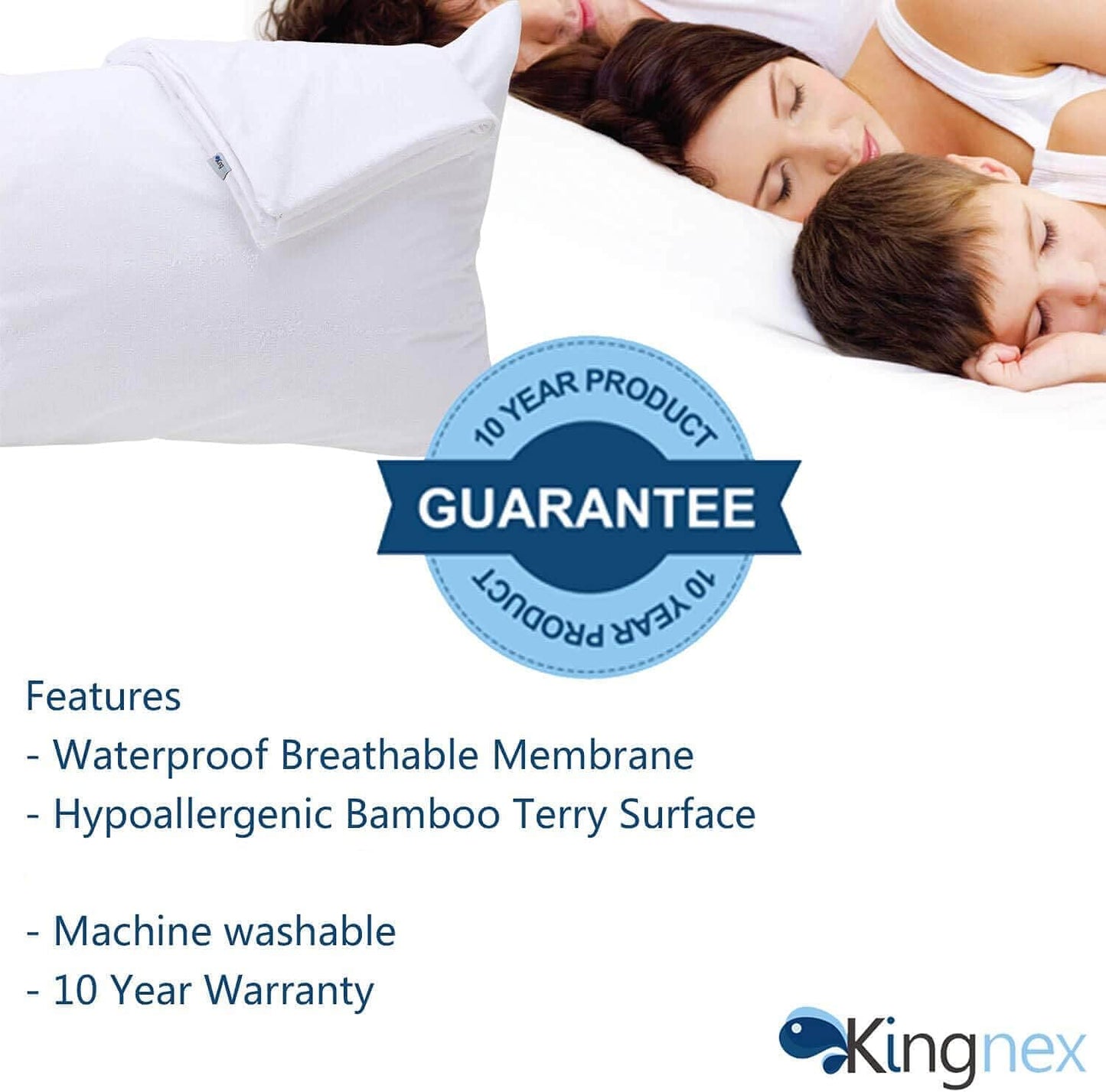 Kingnex Feather Proof Pillow Protectors with Zipper Standard Size 2 Pack - 100% Waterproof - Down Proof - Terry Surface