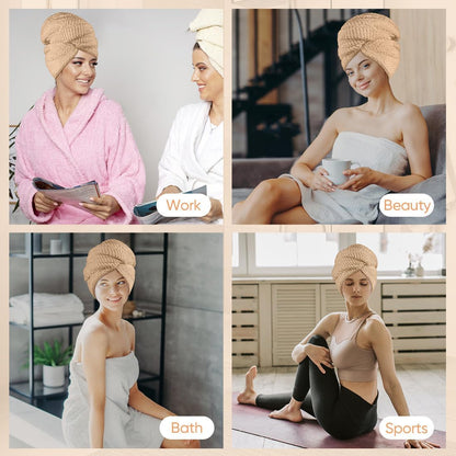 HOMEXCEL 5 Pack Microfiber Hair Towels - 40 x 20 inches Super Soft, Fast Drying Turbans for Long, Thick, Curly Hair - Anti Frizz Wrap with Elastic Strap