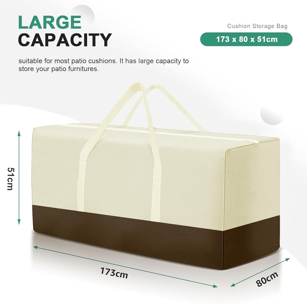 177 Gallon Outdoor Cushion Storage Bag 68 inch Extra Large Patio Furniture Cushion Storage Bag Waterproof Garden Cushion Storage Covers with Zipper and Handles Black (68"L x 30"W x 20"H)