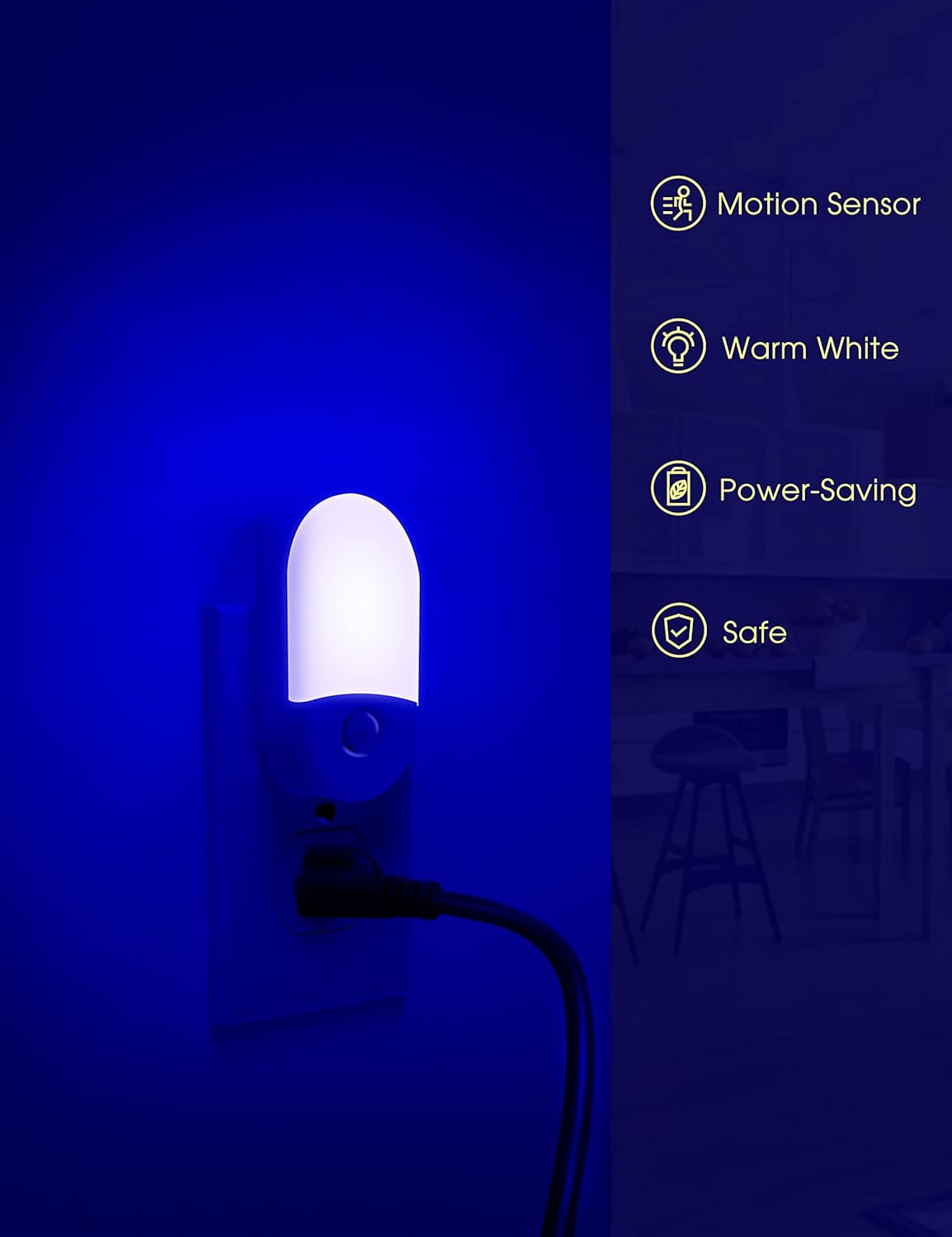 L LOHAS LED Amber Night Light, 2 Pack, Night Lights Plug into Wall Motion Sensor, 0.6W 2000K, LED Nightlights, 30/60LM Adjustable Brightness, Automatic Low Blue Nightlight for Kids, Bathroom, Hallway