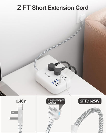 6 USB(3 USB C) Power Strip- Travel Power Strip with 6 USB Desktop Charging Station 24W/4.8A and 3 Outlets, 5Ft Flat Plug Braided Extension Cord, Non Surge Protector for Cruise Ship Travel Office Dorm