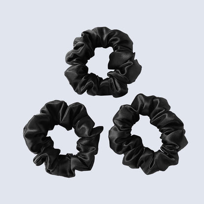 ZIMASILK 100% Mulberry Silk Hair Scrunchies, Best For Women And Girls’ Hair 19 Momme Elastic Hair Bands for Ponytail Holder Gentle And No hurt (3 Pack, Black)