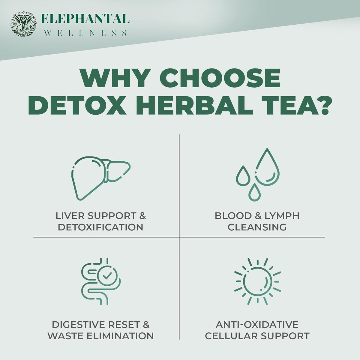Elephantal Wellness Premium Detox Herbal Tea | Daily Liver, Kidney, Blood & Digestive Support with Turmeric, Nettle Tea, Milk Thistle, Dandelion Tea & Burdock | Handmade, Caffeine-Free Loose Leaf Blend | 2oz, 20 Servings