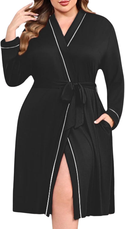 Ekouaer Plus Size Robes for Women Soft Bathrobe V Neck Soft Maternity Robe