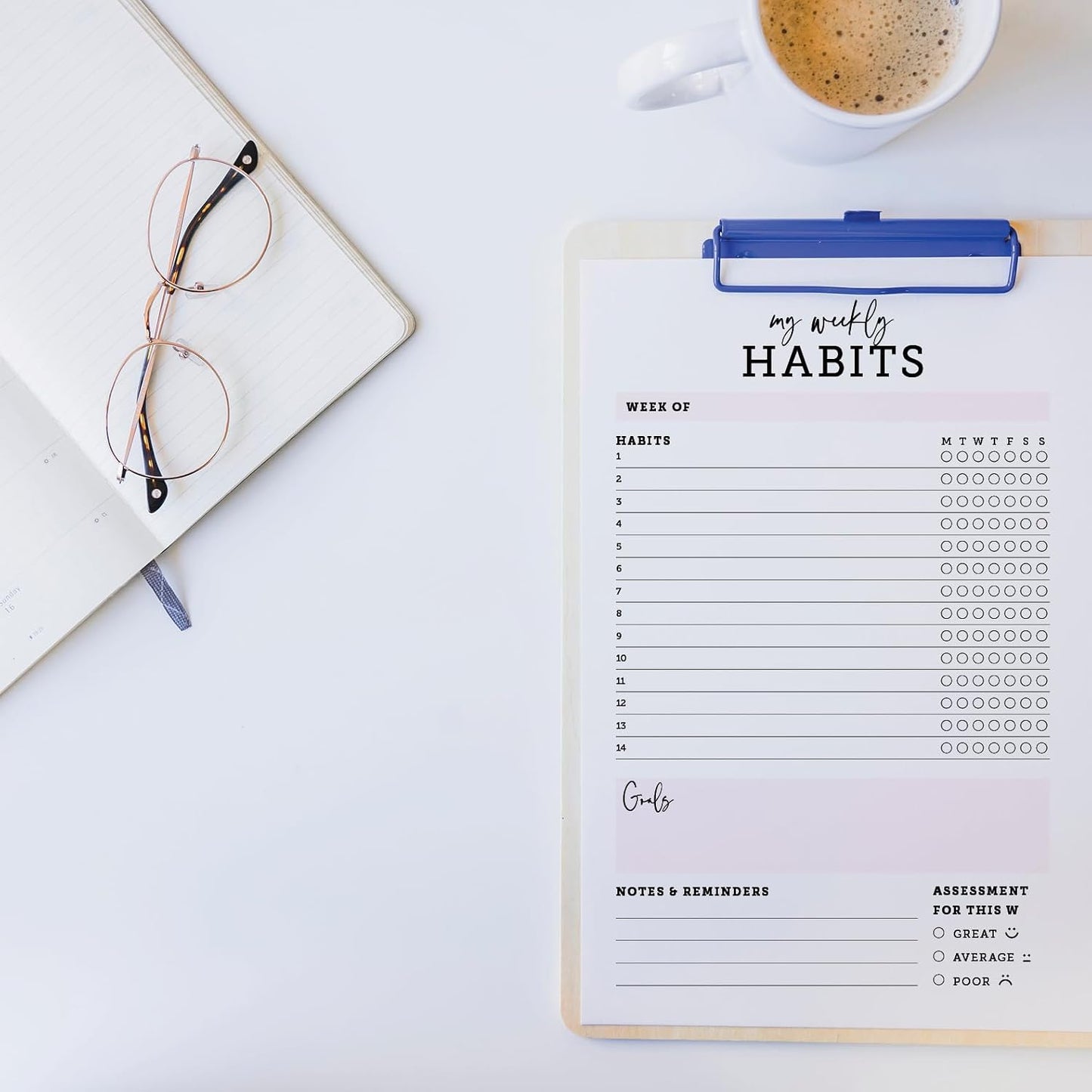 CARDAMONOLY Habit Tracker Notepad in Black and Light Pink- 50 Page Tear Off Planning Pad - 6 x 9 - High Performance Planner - Chore Chart for Adults - Weekly Planner Undated - Self Care Planner