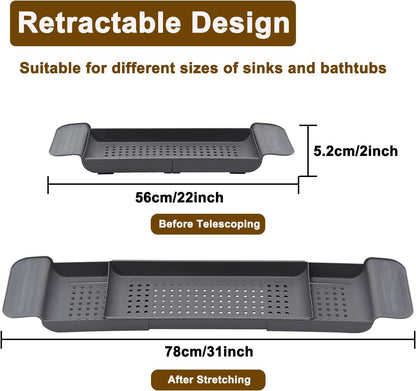 Expandable Drain Bath Shelf Caddy Tray, Multifunctional Plastic Bathtub Tray Bathroom Organizer Simple Stylish Bathtub Storage Rack for Candle Towel, Book, Wine, Phone, Shower