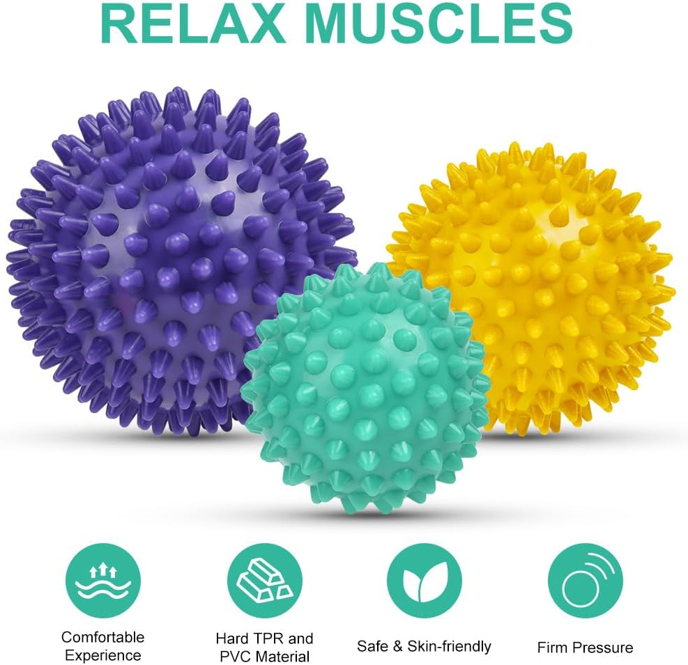 URAQT Spiky Massage Ball Set, 2 Pack Physical Therapy Massage Balls, Hard Lacrosse Ball & Spiky Massage Ball for Myofascial Release and Trigger Point Deep Tissue Massage (Blue)