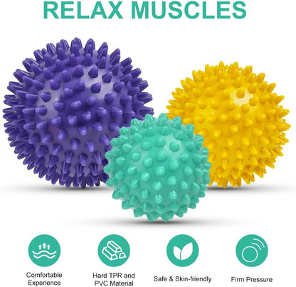 URAQT Spiky Massage Ball Set, 2 Pack Physical Therapy Massage Balls, Hard Lacrosse Ball & Spiky Massage Ball for Myofascial Release and Trigger Point Deep Tissue Massage (Blue)