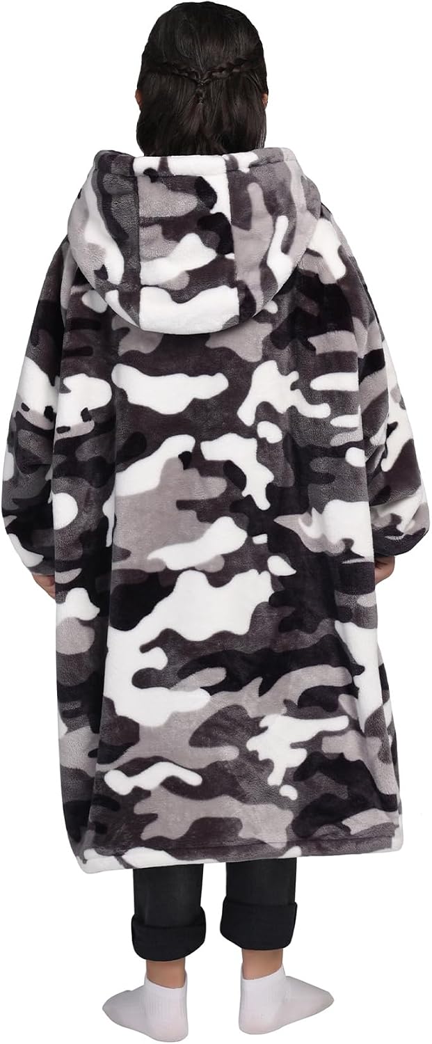 Waitu Wearable Blanket Sweatshirt Gifts for Women and Men, Warm and Cozy Giant Blanket Hoodie, Thick Flannel Blanket with Sleeves and Giant Pocket - Dark Gray