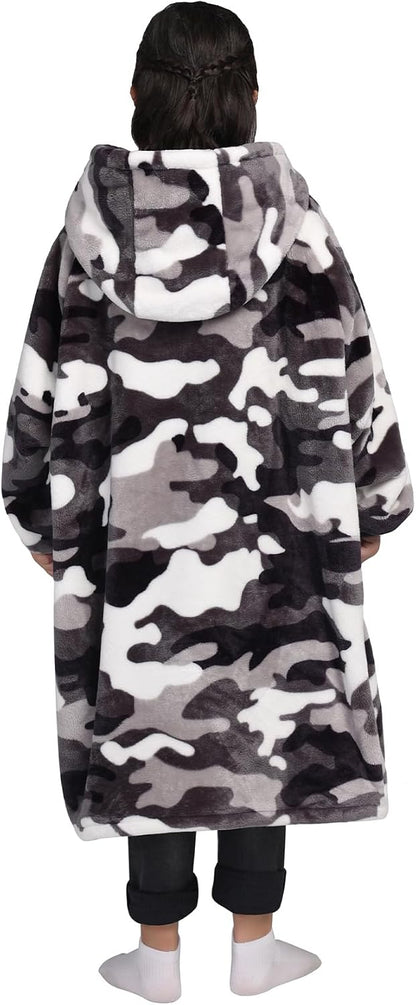 Waitu Wearable Blanket Sweatshirt Gifts for Women and Men, Warm and Cozy Giant Blanket Hoodie, Thick Flannel Blanket with Sleeves and Giant Pocket - Dark Gray