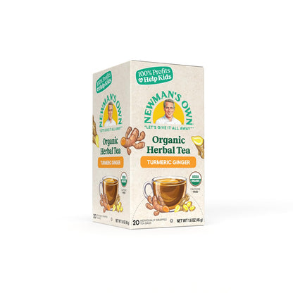 Newman’s Own Organic Turmeric Ginger Herbal Tea Caffeine-Free May Aid Digestion and Boost Immunity Turmeric Tea with 20 Individually Wrapped Tea Bags Per Box USDA Certified