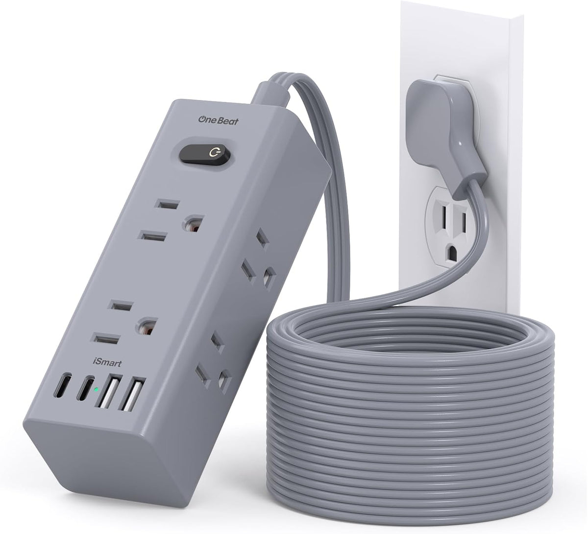 One Beat 10Ft Extension Cord with Multiple Outlets,Flat Plug Power Strip
