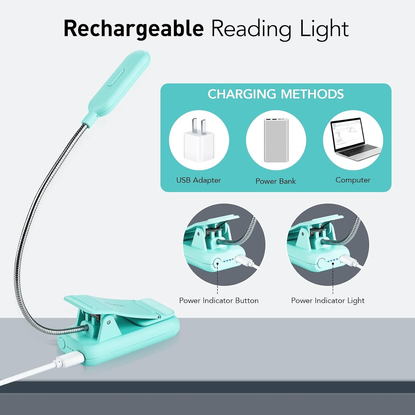 VAVOFO Amber Rechargeable Reading Light, Blue Light Blocking Book Light, 7 LEDs Eye Care 9 Colors 9 Brightness Clip On for Kids Bookworms Reading in Bed with Power Indicator Lasting 70h (Black)