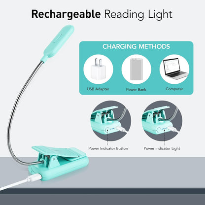 VAVOFO Amber Rechargeable Reading Light, Blue Light Blocking Book Light, 7 LEDs Eye Care 9 Colors 9 Brightness Clip On for Kids Bookworms Reading in Bed with Power Indicator Lasting 70h (Black)