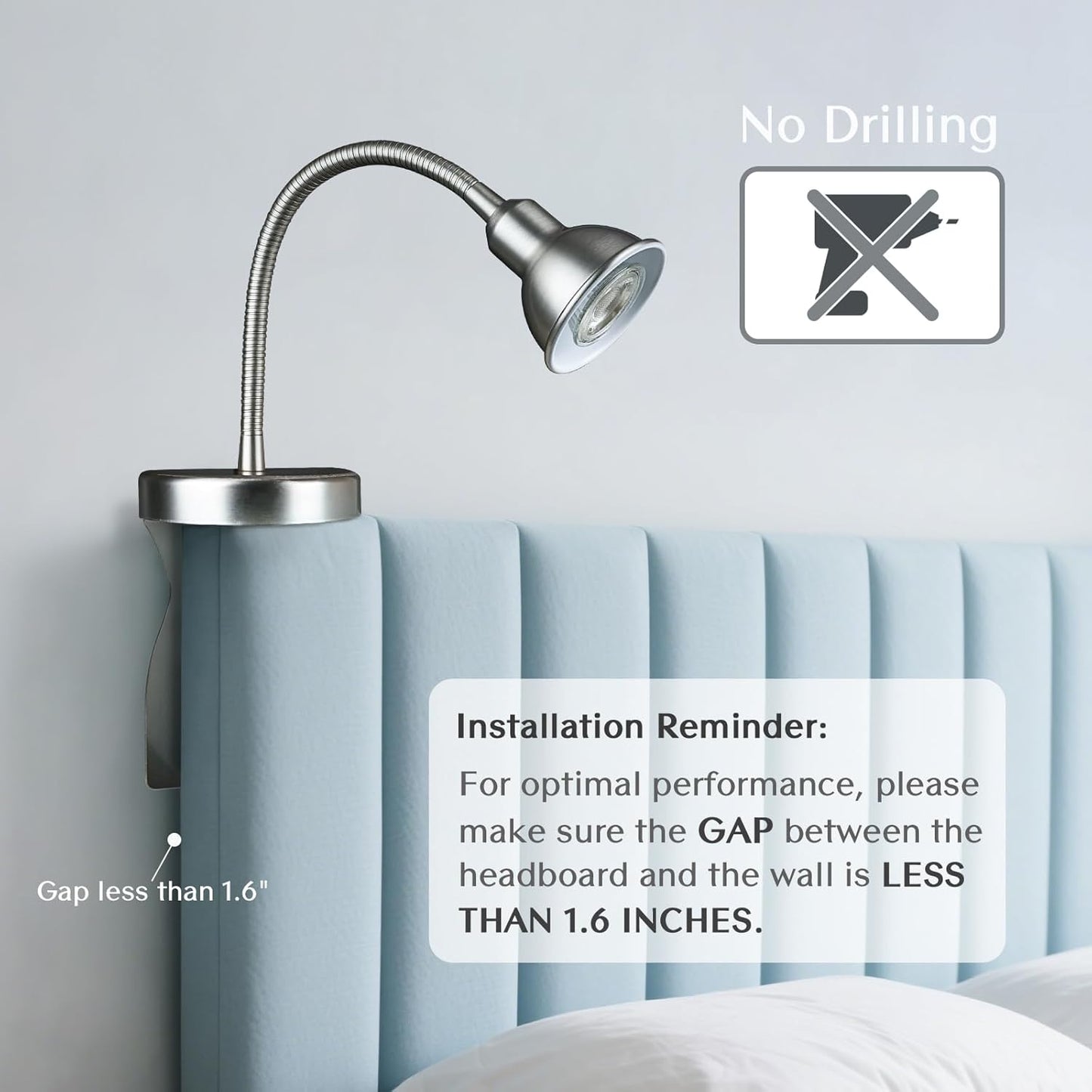 Solfres Patented Innovative Design Headboard Reading Light. No Drilling Golden Book Light for Bedtime Reading. Dimmable LED Book Reading Lamp with Bulb. Movable & Flexible, Black