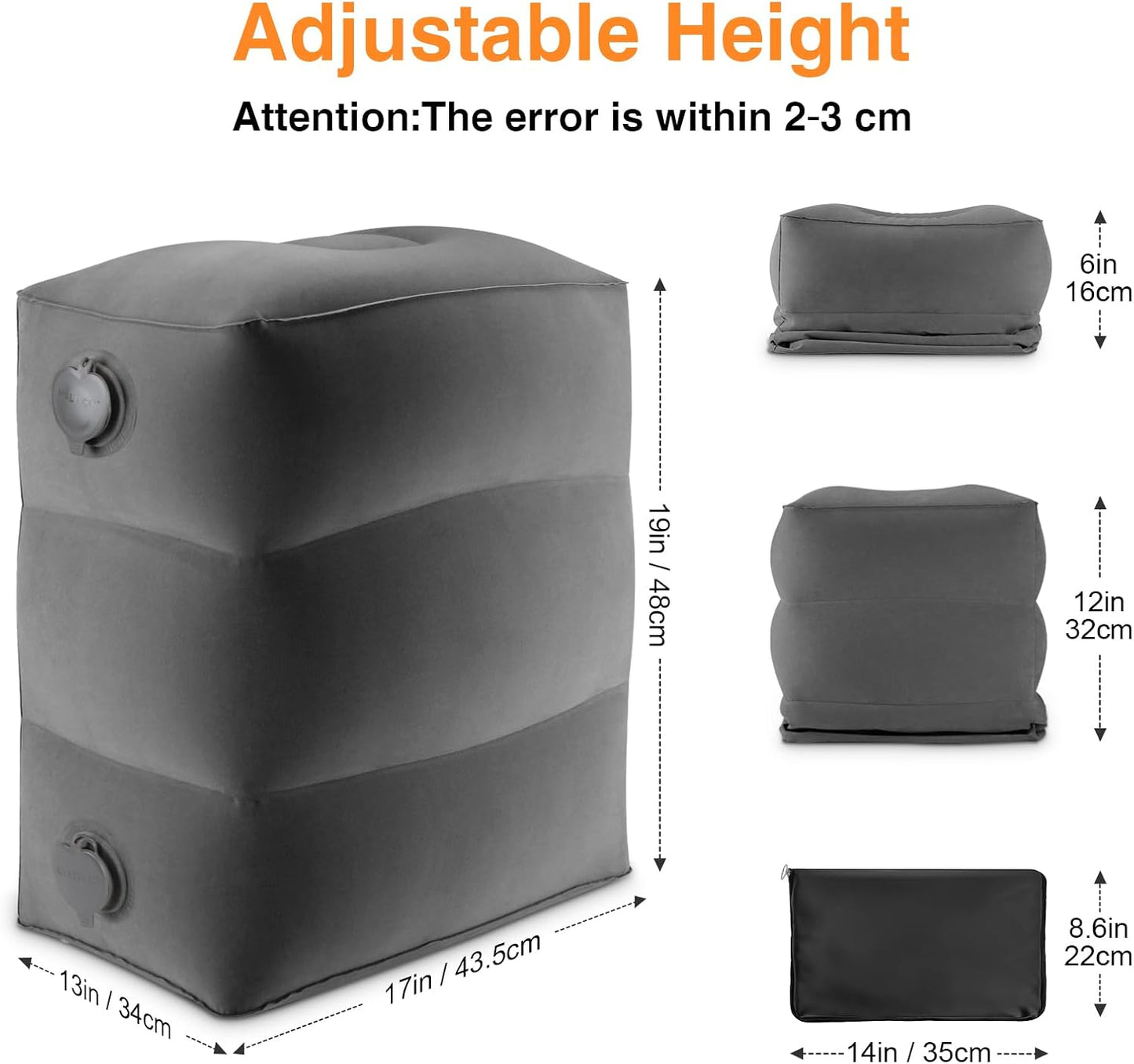 Maliton Inflatable Foot Rest Pillow for Travel,Kids Airplane Bed,Adjustable 3 Layers Height Leg Pillow of Air Travel Essentials,Car, Office, Home - Fast Inflation (Grey)
