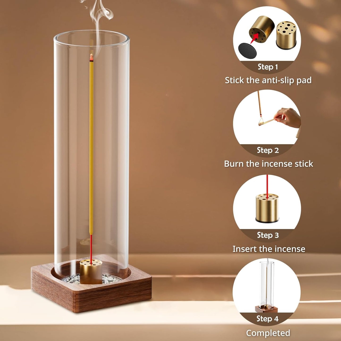 1 Pack Incense Holder for Sticks, Insence-Stick Holder Ash Catcher with Removable Glass [Anti-Ash Flying], Mess-Free Incense Burner Holder, Perfect for Meditation Yoga Relaxation, Home Decor