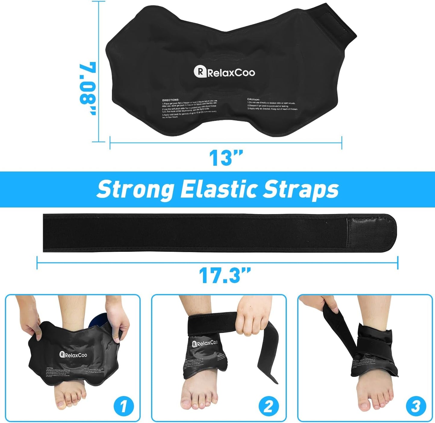 RelaxCoo Ankle Ice Pack Wrap for Swelling, Reusable Gel Ice Pack for Ankle Injuries, Cold Compress Therapy for Foot Pain Relief, Achilles Tendonitis, Plantar Fasciitis, Sprains