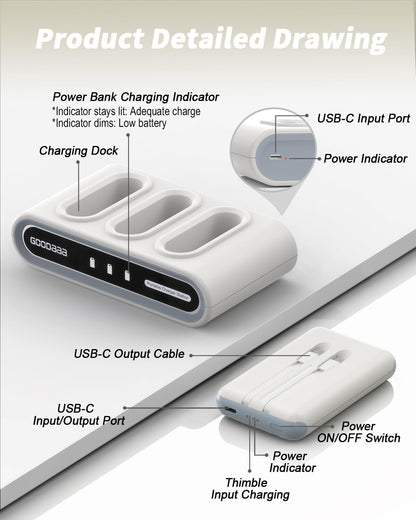 GOODaaa Portable Charger, 10000mAh Slim Power Bank Built in Cables