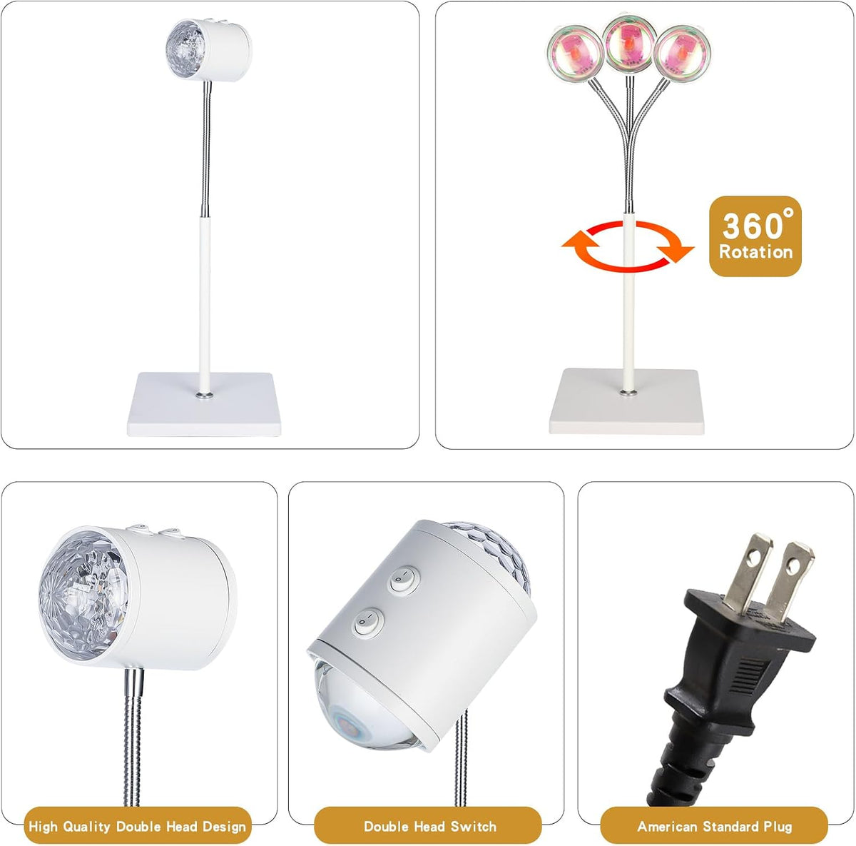 Sunset Lamp Projector Led Lights 3D Ocean Wave with Remote, 16 Colors Night Light 720° Rotation & Four Mode with American Standard Plug, Modern Floor Stand Night Light for Bedroom (White Double-End)
