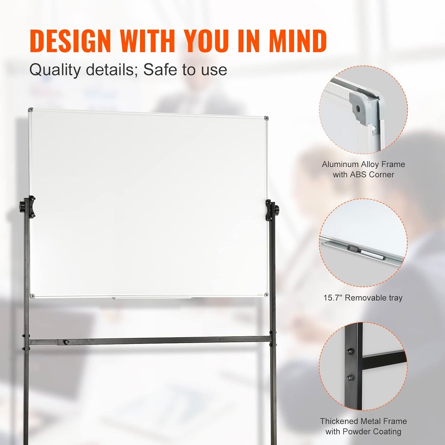 VEVOR Dry Erase Calendar for Wall, 36 x 24 Inches Whiteboard Calendar, Monthly Planner Magnetic Dry Erase Board, 1 Magnetic Erase & 2 Dry Erase Marker & Movable Tray for Restaurant Office Home School