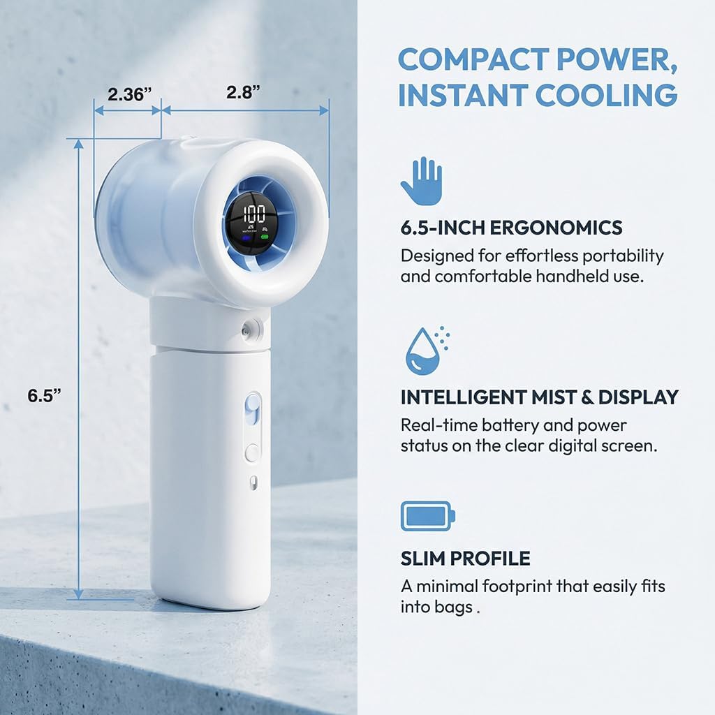 Handheld Turbo Misting Fan with LED Display & Safety Lock