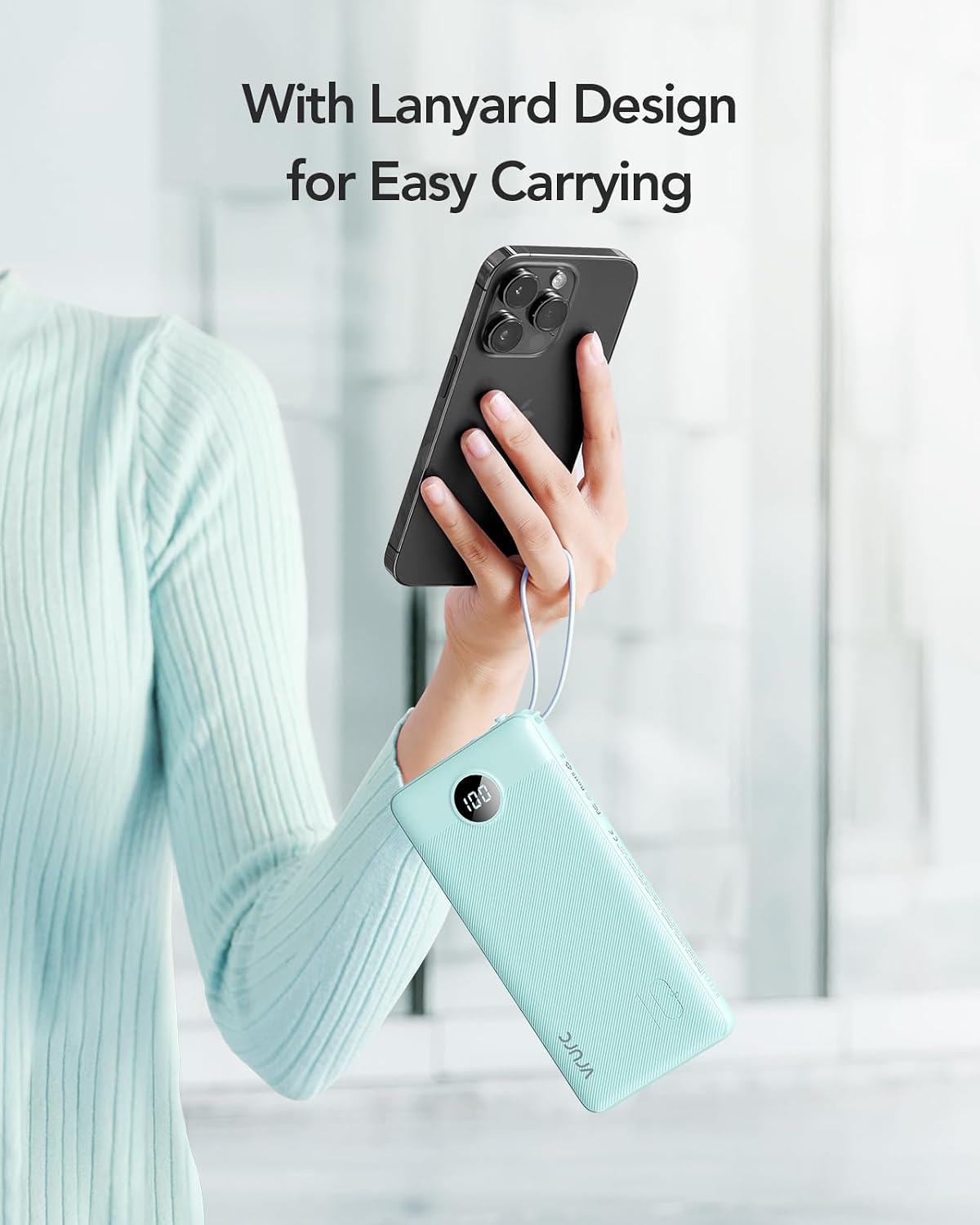 VRURC Portable Charger, Slim Power Bank Built-in 4 Cables, Travel Essential