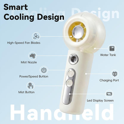 Portable Handheld Misting Fan, Rechargeable Mini Fan with LED Display