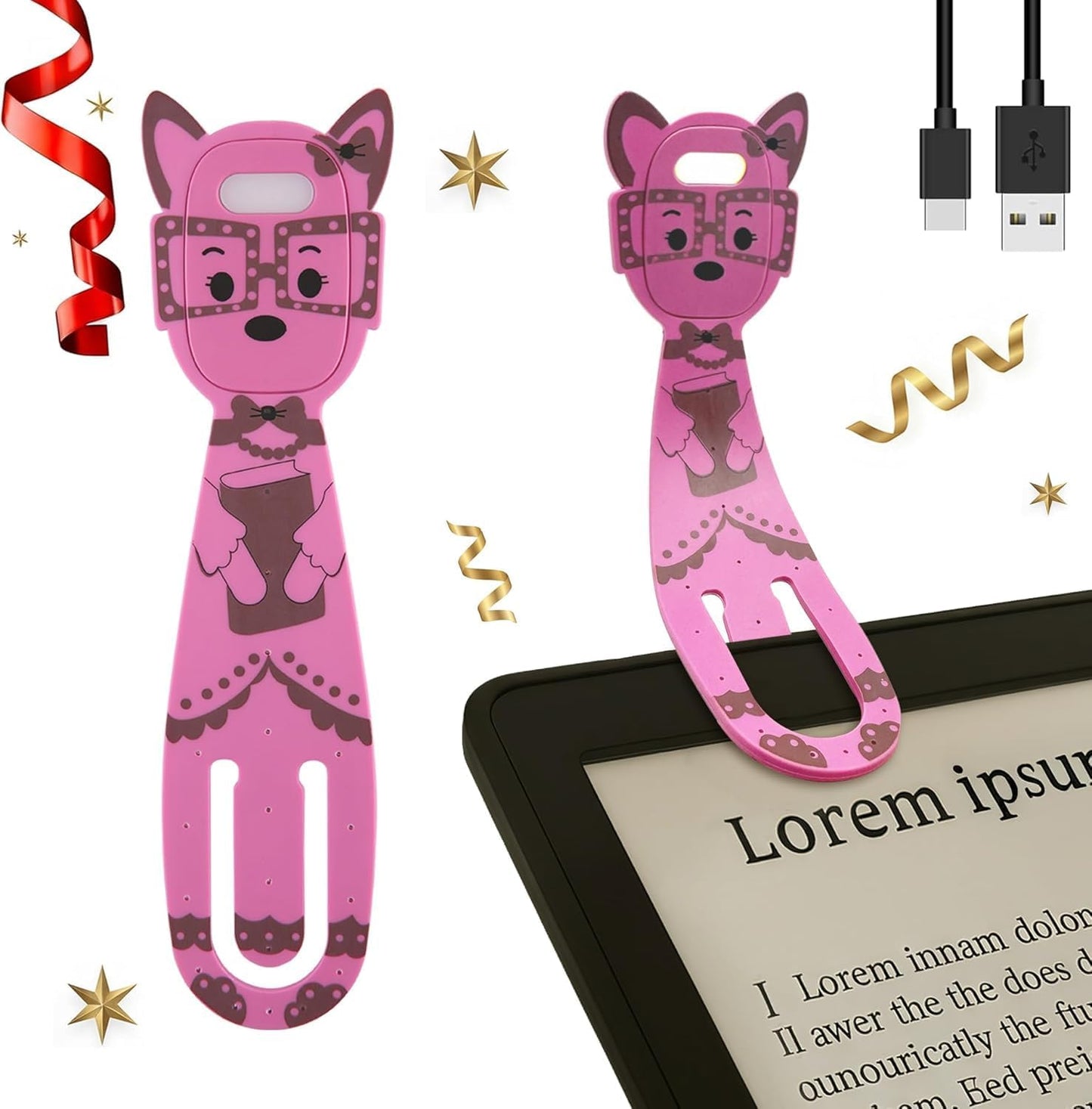 Rechargeable Kids Book Light, Cute Bookmark Reading Light for Kids, Dimmable Portable LED Book Light for Reading in Bed, Eye-Caring Bedtime Reading Lamp for Children & Travel, Black