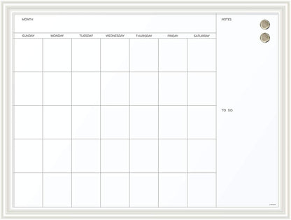 U Brands Magnetic Dry Erase Calendar White Board, 30" x 20", White Wood Style Frame, Includes Magnets