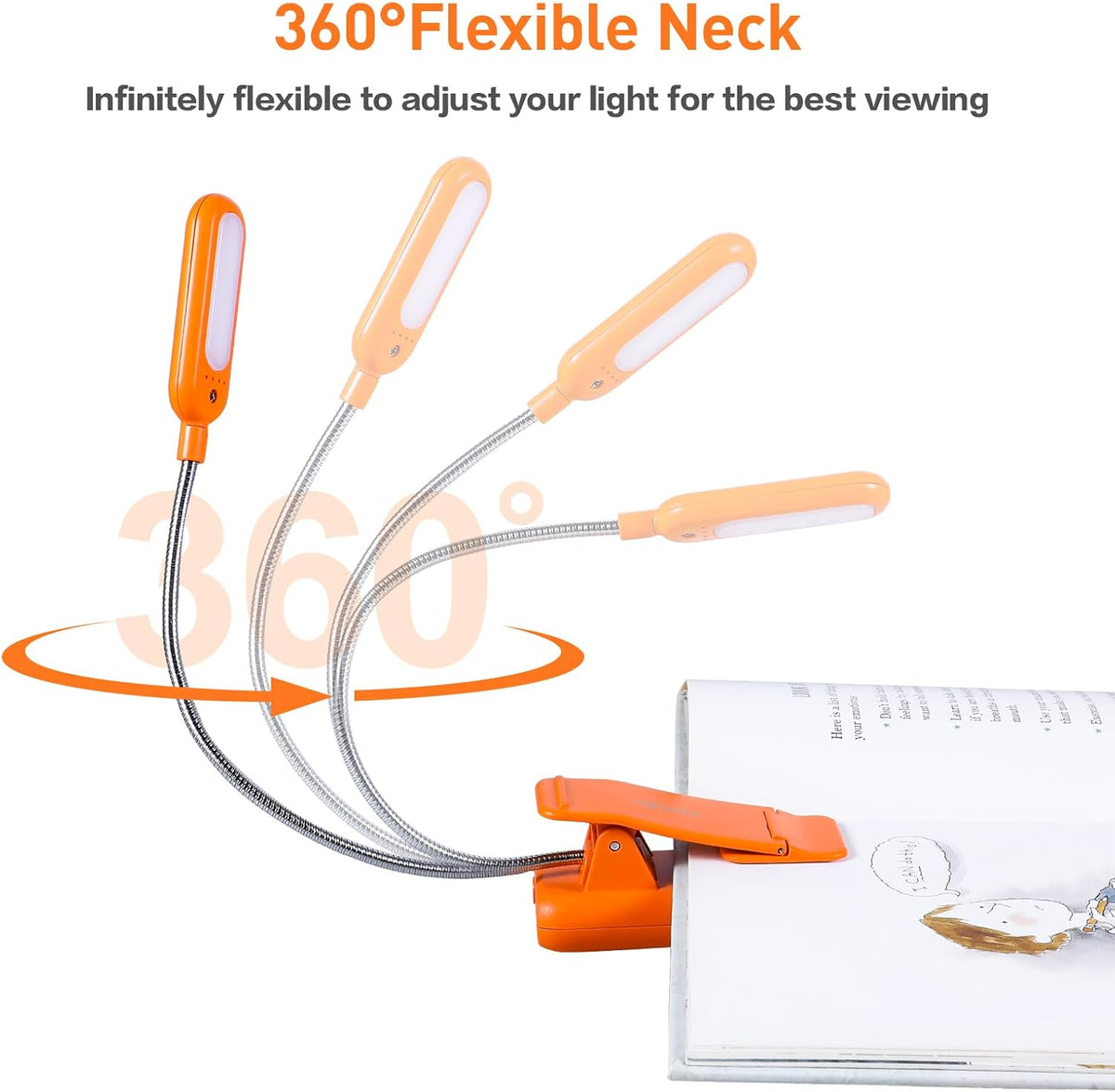 VAVOFO Amber Rechargeable Reading Light, Blue Light Blocking Book Light, 7 LEDs Eye Care 9 Colors 9 Brightness Clip On for Kids Bookworms Reading in Bed with Power Indicator Lasting 70h (Black)