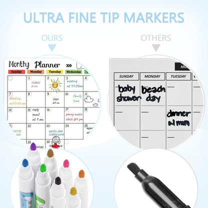 Hivillexun Magnetic Black Dry Erase Calendar White Board Set (3-Pack) - Monthly, Weekly Planners & Daily Notepad for Fridge, Home & Office, Includes 8 Markers