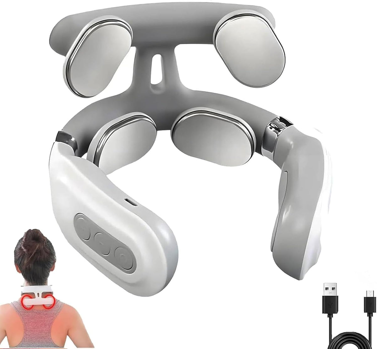 Ayland Vitality Magic Pro 2.0 Neck Massager, Portable Neck Relaxation Device, 4-Head Portable Neck Massage with 6 Vibration Modes & 15 Intensity Levels, Ergonomic Design Promote Muscle Relaxation