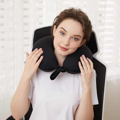 TALLGO Travel Pillow, Best Memory Foam Neck Pillow Head Support Soft Pillow for Sleeping Rest, Airplane Car & Home Use (Black)