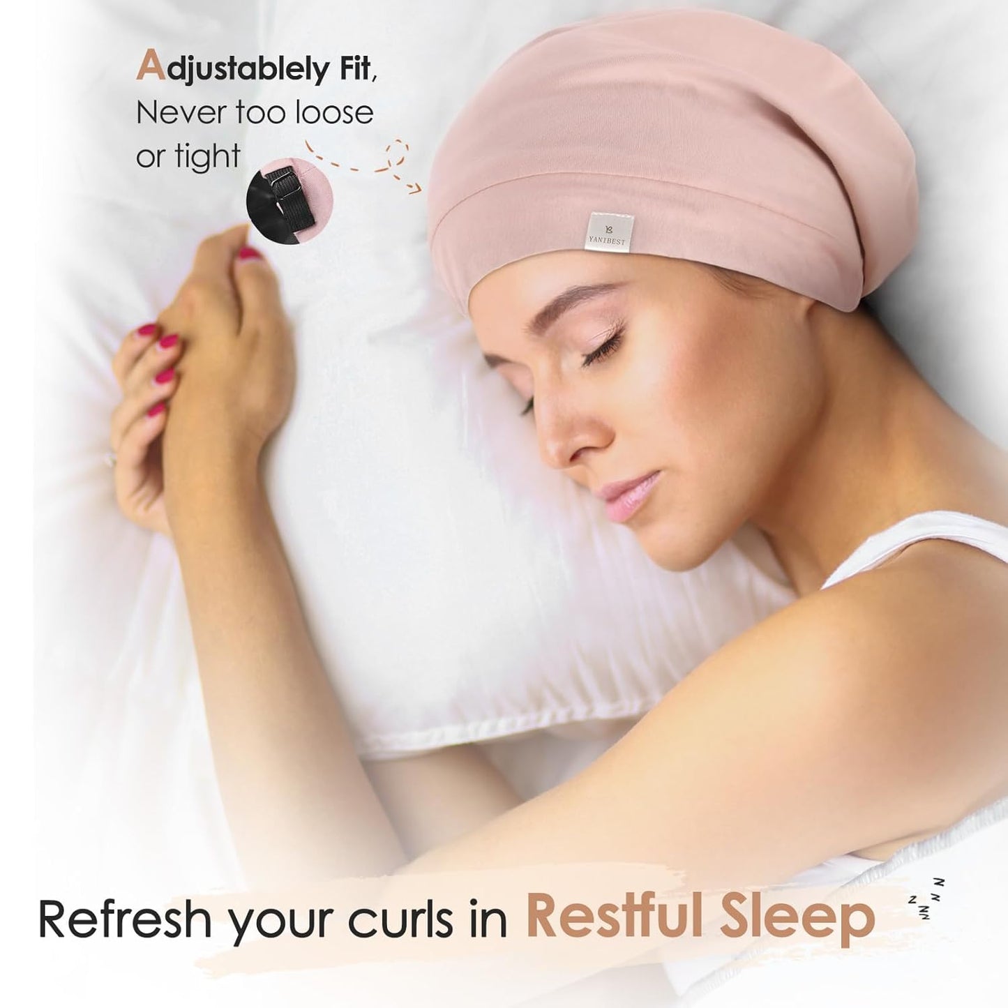 YANIBEST Hair Cover Bonnet Satin Sleep Cap - Adjustable Stay on Silk Lined Slouchy Beanie for Night Sleeping Surgical Hats Pure Black