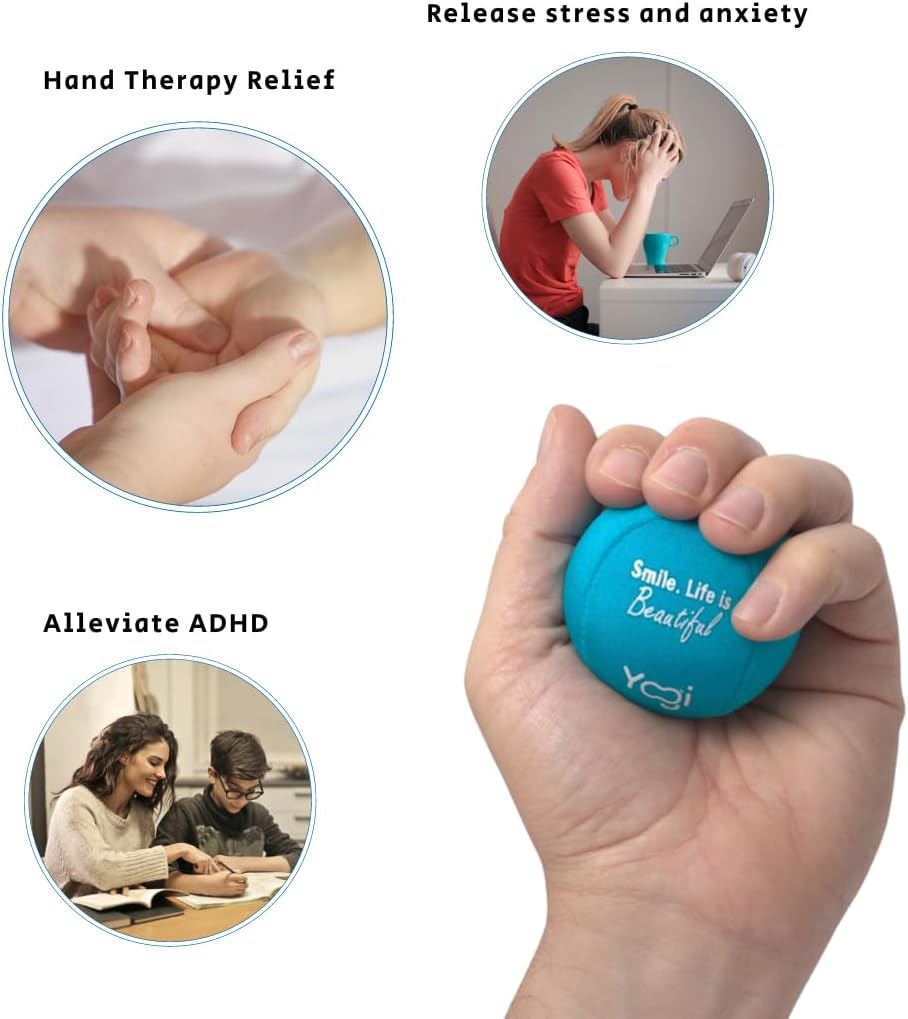 Yogi Stress Ball with Finger Grip Strap – Stress Balls for Adults & Kids, Squishy Ball Stress Relief Toy, Squeeze Ball for Anxiety, Sensory Toys & Fidget Ball for Hand Therapy