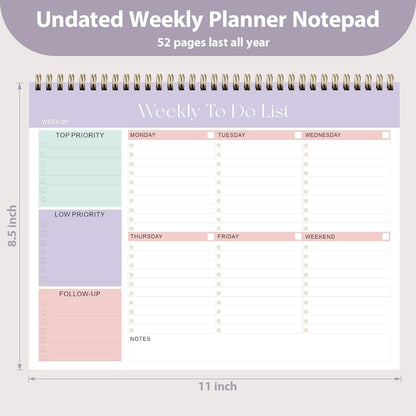 Weekly To Do List Notepad, Undated Planner with 52 Sheets (8.5''x11'') | Desk Accessories and Supplies, Women & Man, Home School & Work