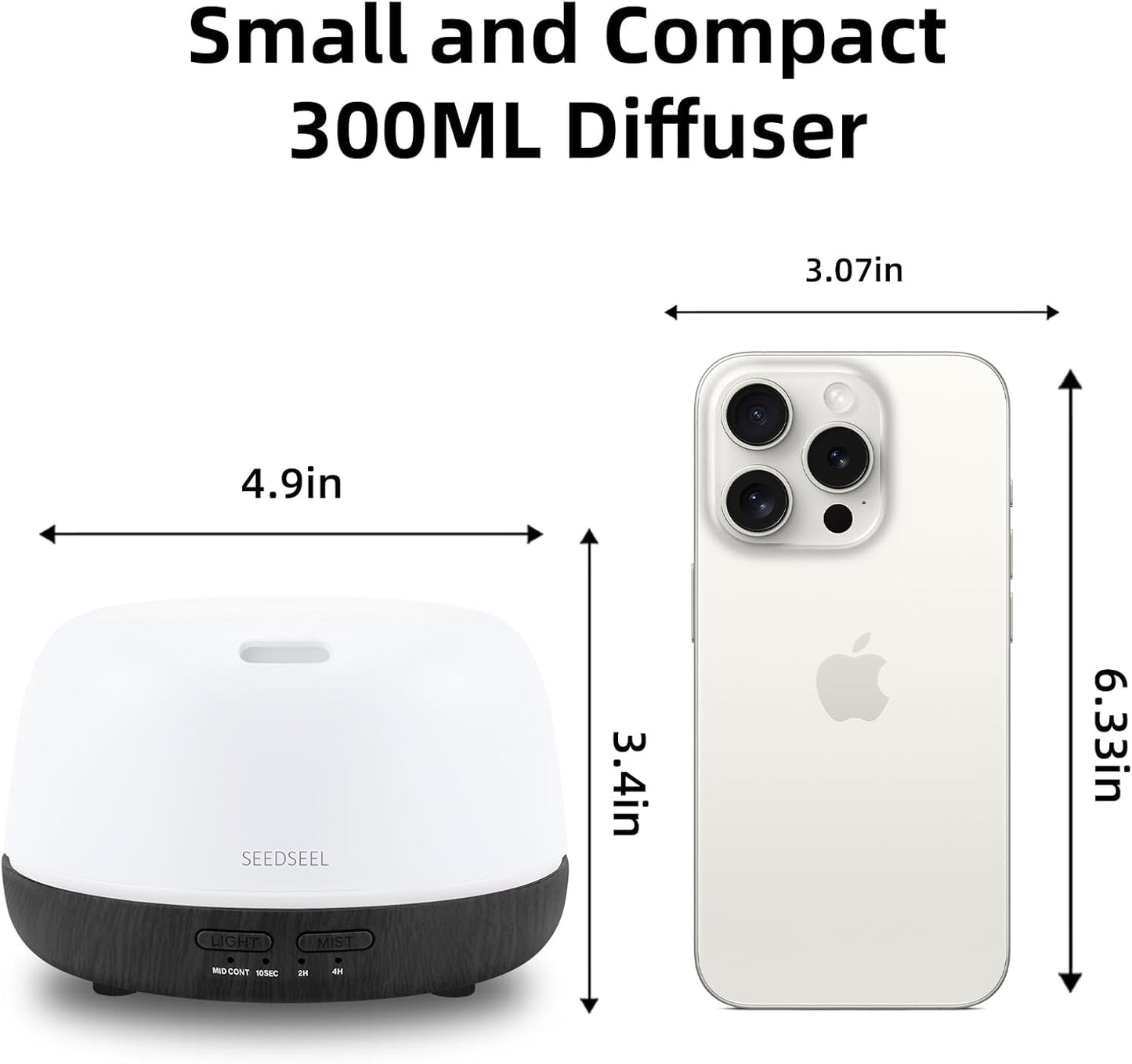 SEEDSEEL 300ML Essential Oil Diffuser with 7-Color LED Lights and Remote Control, Modern Minimalist Design, High-Efficiency Ultrasonic Mist Aromatherapy Diffuser for Home