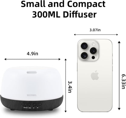 SEEDSEEL 300ML Essential Oil Diffuser with 7-Color LED Lights and Remote Control, Modern Minimalist Design, High-Efficiency Ultrasonic Mist Aromatherapy Diffuser for Home