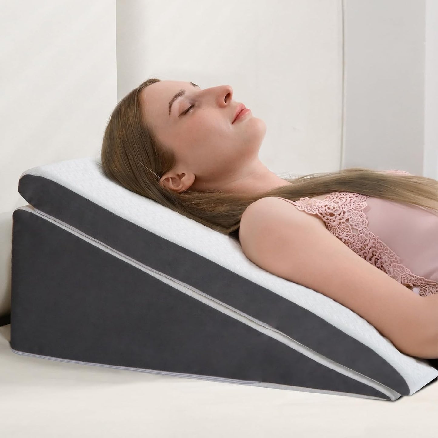 Vekkia 2PCS Wedge Pillow for Sleep Apnea,Wedge Pillow for Acid Reflux,Independent Memory Foam for Sleeping,Back Pain,Gerd,Heartburn,Snoring,Triangle Elevated Pillow for After Surgery/Leg/Neck