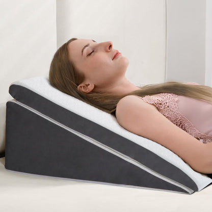 Vekkia 2PCS Wedge Pillow for Sleep Apnea,Wedge Pillow for Acid Reflux,Independent Memory Foam for Sleeping,Back Pain,Gerd,Heartburn,Snoring,Triangle Elevated Pillow for After Surgery/Leg/Neck