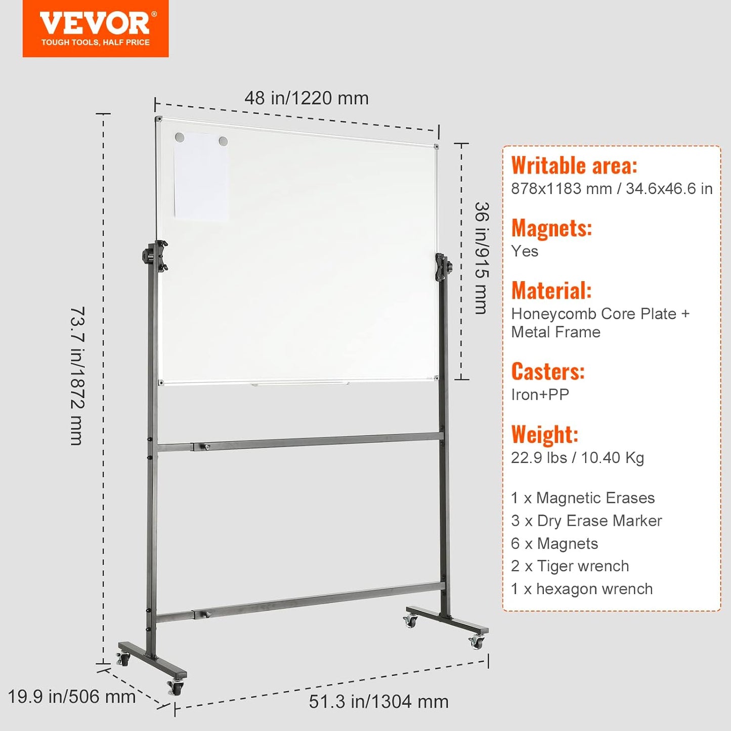 VEVOR Dry Erase Calendar for Wall, 36 x 24 Inches Whiteboard Calendar, Monthly Planner Magnetic Dry Erase Board, 1 Magnetic Erase & 2 Dry Erase Marker & Movable Tray for Restaurant Office Home School