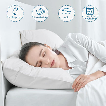 4 Pack Pillow Protectors with Zipper Standard Size, Waterproof, White