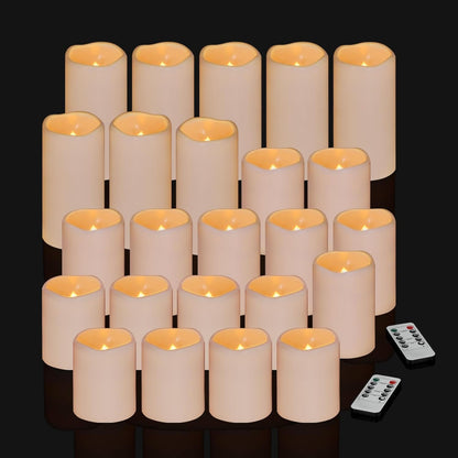 Flameless Candles 4" 5" 6" Outdoor Indoor Pillars Battery Operated Flickering Candles Include 10-Key Remote Timer 400+ Hours by 2 AA Batteries (Ivory Candle - Warm light, 3"D x 4"|5"|6" H - 3 Pack)