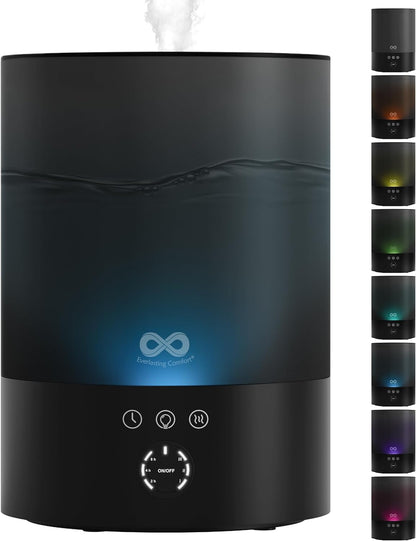 Everlasting Comfort 2.5L Top Fill Humidifier for Bedroom – Quiet, Easy to Fill & Clean, 24HR Runtime, Night Lights, Timer, Ultrasonic Cool Mist, Auto Shut-Off for Indoor Use - White