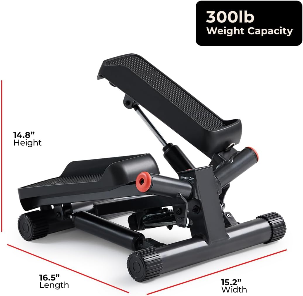 Sunny Health & Fitness Twist Steppers with Resistance Bands, Compact Mini Stair Step Machines for Low-Impact Home Cardio Workouts