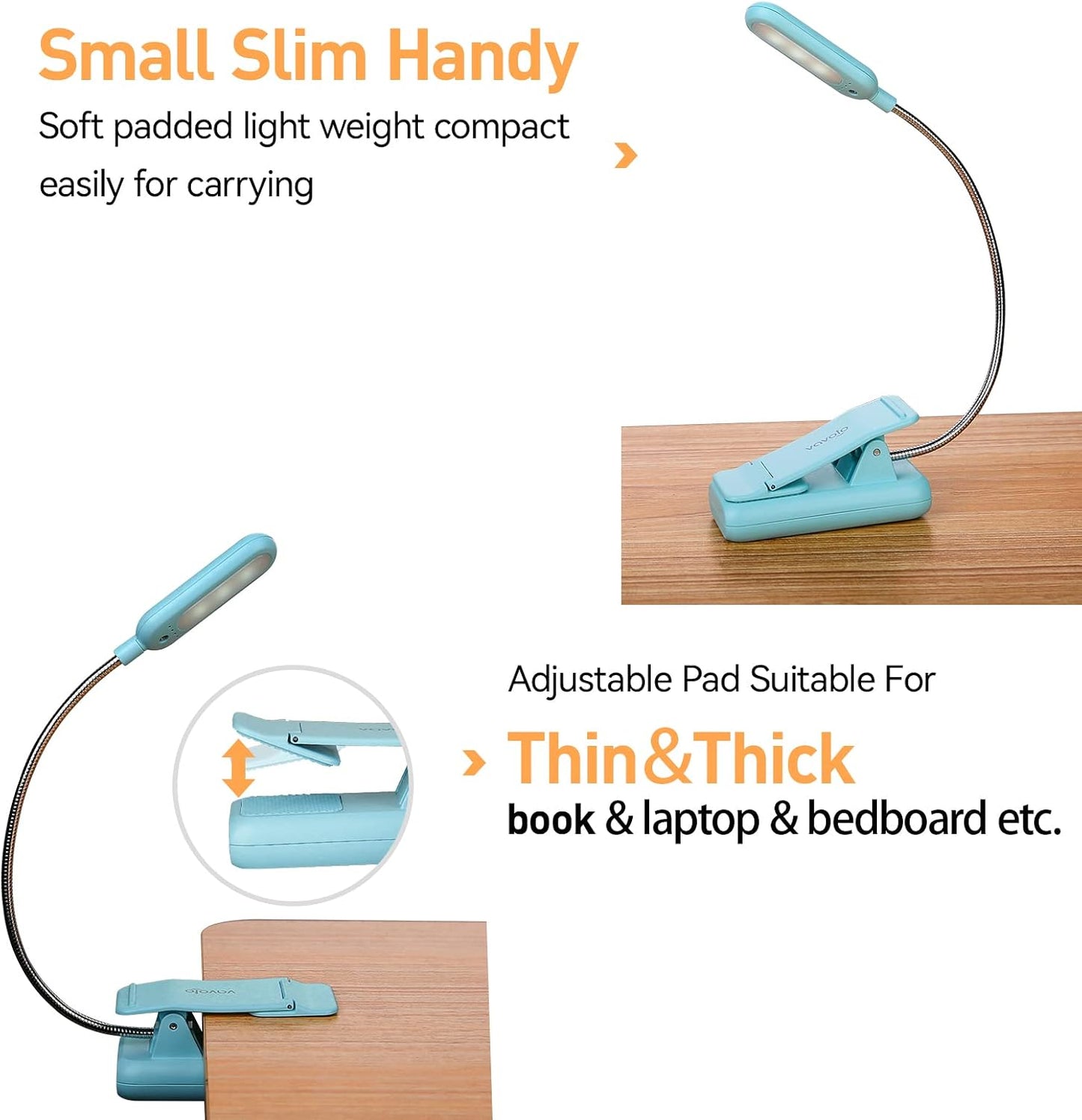 VAVOFO Amber Rechargeable Reading Light, Blue Light Blocking Book Light, 7 LEDs Eye Care 9 Colors 9 Brightness Clip On for Kids Bookworms Reading in Bed with Power Indicator Lasting 70h (Black)