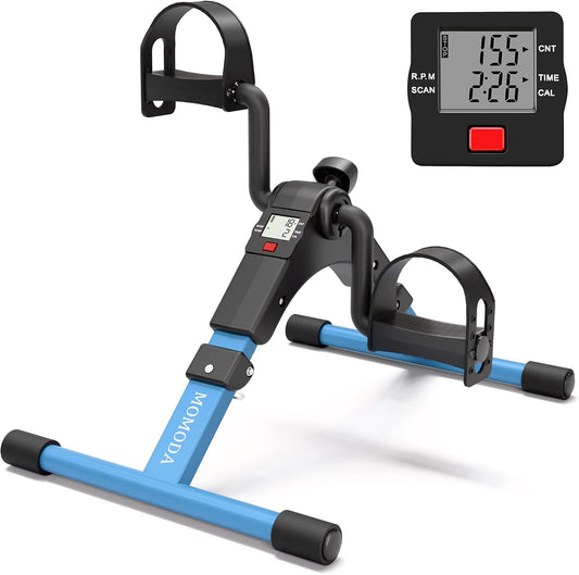 MOMODA Pedal Exerciser Leg and Arm Exercise Bike with LCD Monitor Foldable (Black/Blue)